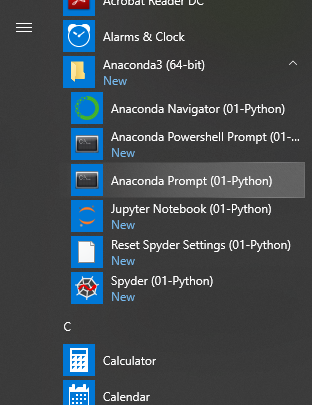 Pick Anacondna Prompt from Start Menu