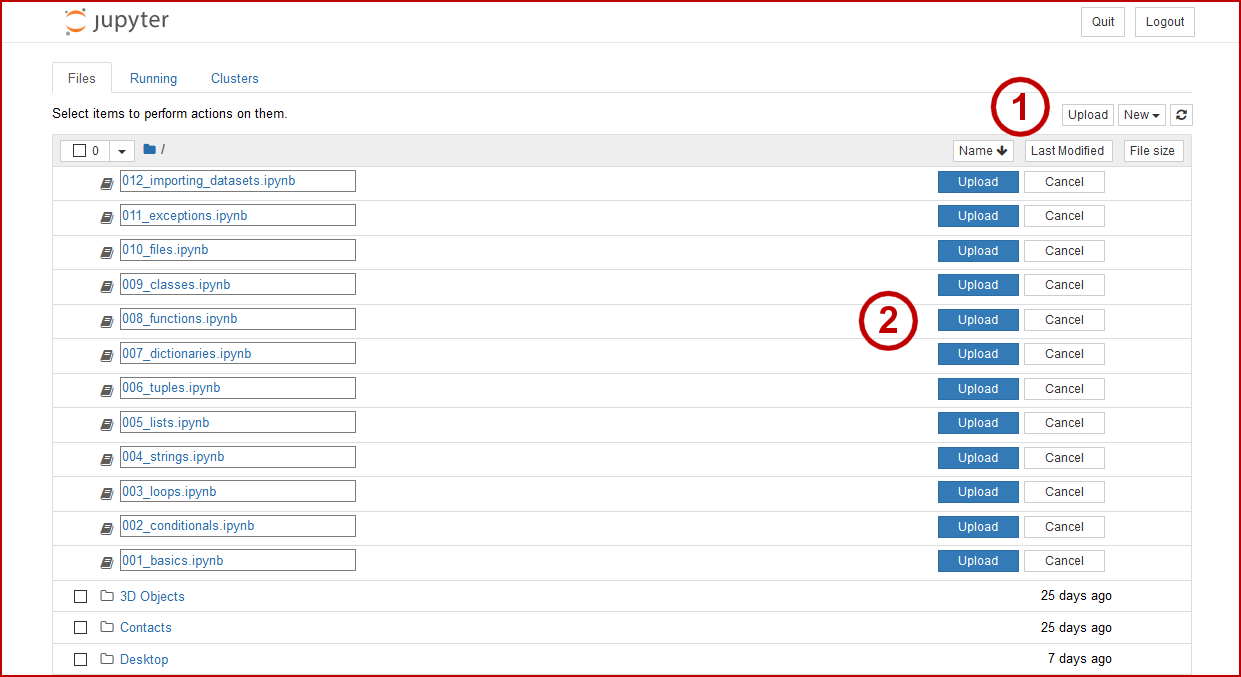 Uploading Notebook Files to the Default Directory